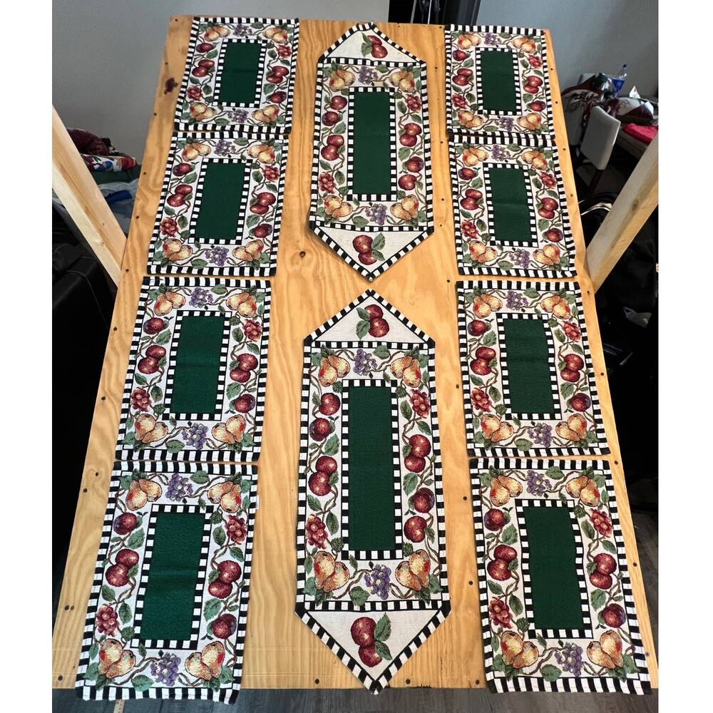 VTG Fruit Harvest Table‎ 2 Runners & 8 Placemats Tapestry Farmhouse Cottagecore